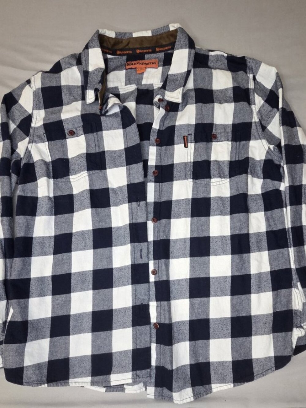 Husqvarna 2XL Navy White Buffalo Check Flannel Shirt